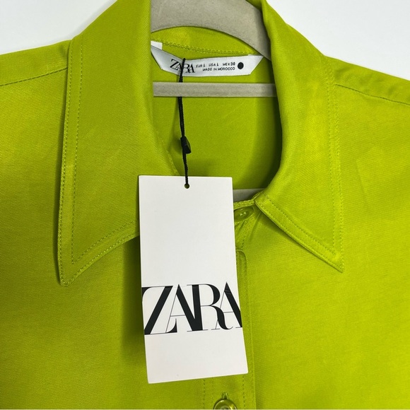 NWT Zara Lime Green Button-Down Shirt Dress - Women’s Size Large - Picture 3 of 9